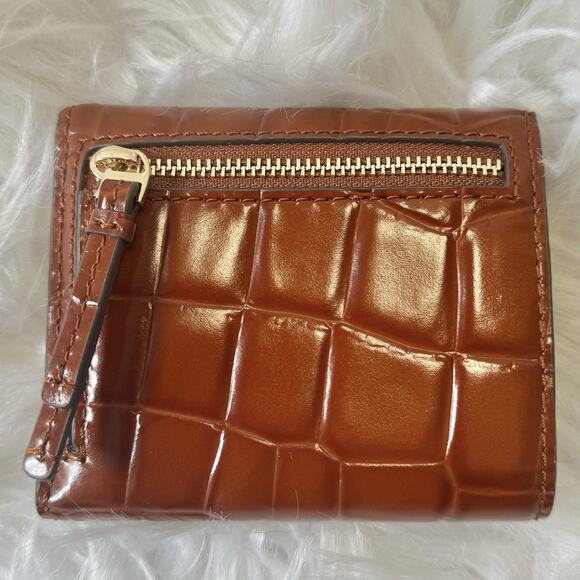 LIMITED TIME SALE - $235 Tory Burch Britten Crocodile Bifold wallet Amber Brown - Picture 3 of 6